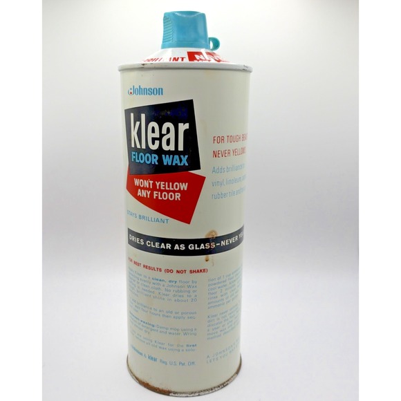 Vintage Metal Can Johnson Klear Floor Wax Stays Brilliant Wont Yellow  19oz Full - Picture 3 of 9